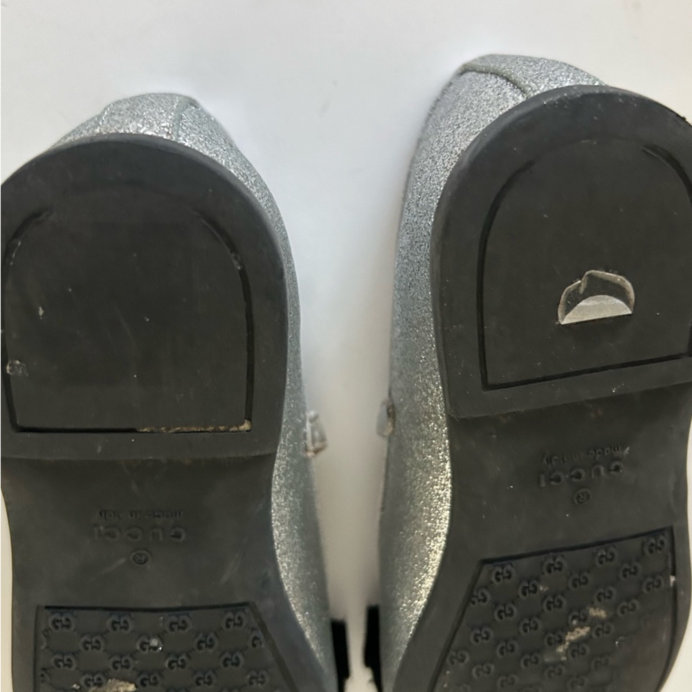 Gucci Toddler Metallic Sparkly Leather Mary Jane Flat Round Toe Shoes EU 25 - Picture 8 of 9